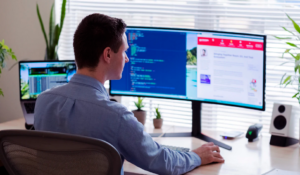 man using PC